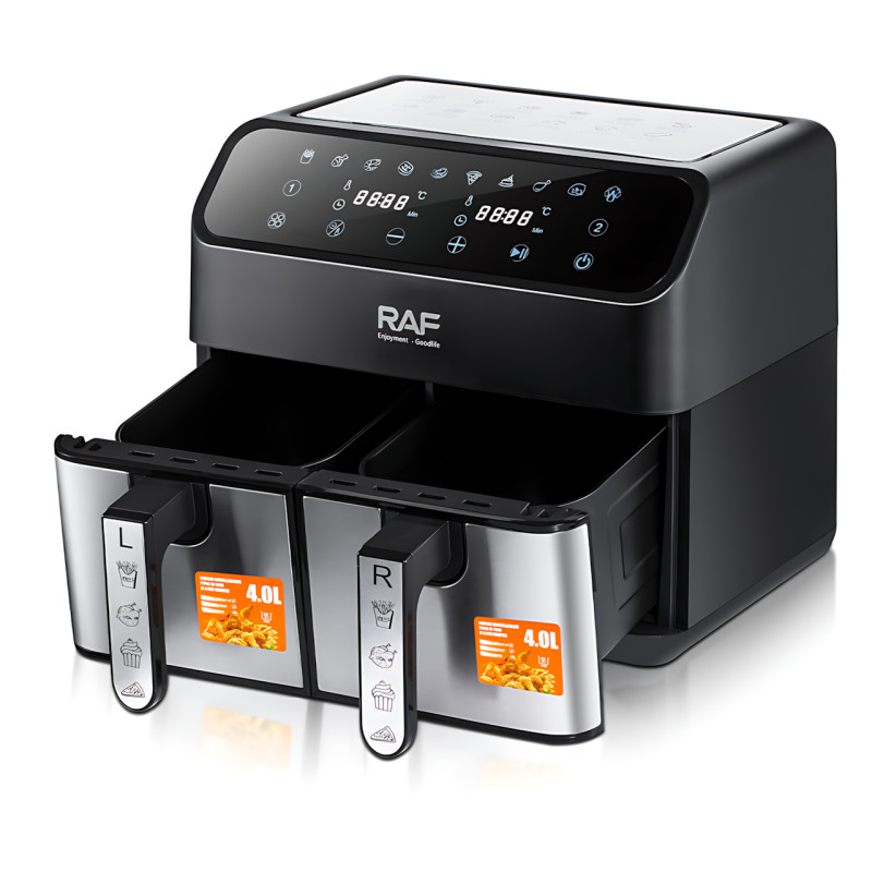 Профессиональный аэрогриль-фритюр RAF R.5292 Air Fryer, двойная антипригарная чаша 4+4 л, 2000 Вт фото - 3