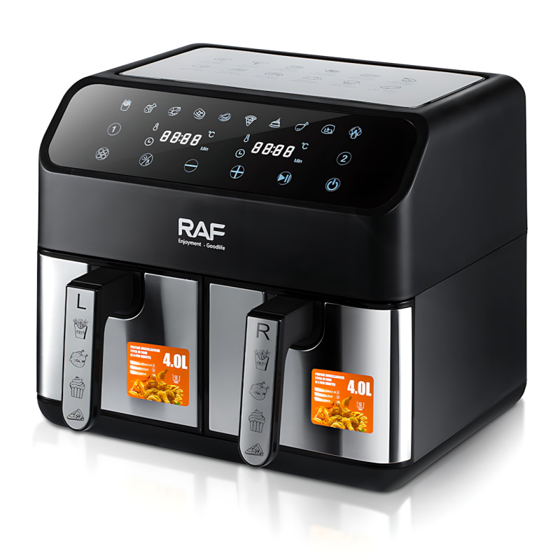 Профессиональный аэрогриль-фритюр RAF R.5292 Air Fryer, двойная антипригарная чаша 4+4 л, 2000 Вт фото - 4