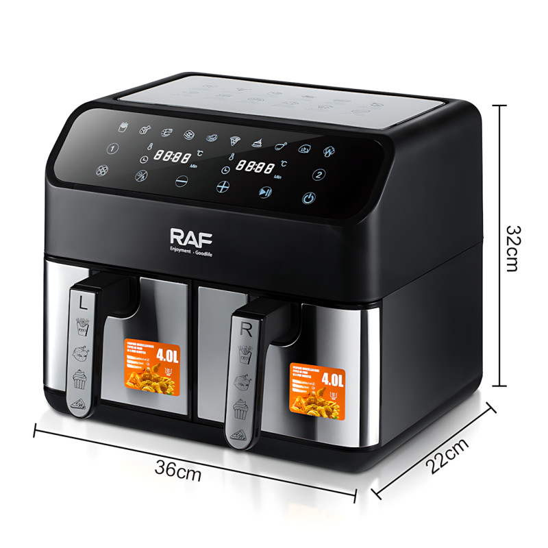 Профессиональный аэрогриль-фритюр RAF R.5292 Air Fryer, двойная антипригарная чаша 4+4 л, 2000 Вт фото - 8