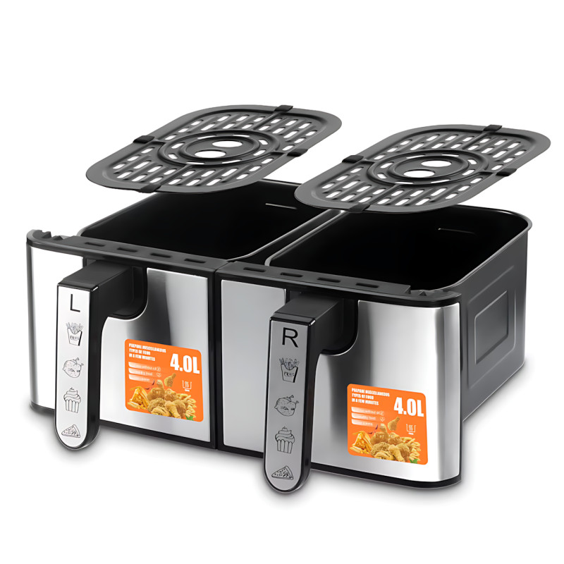Профессиональный аэрогриль-фритюр RAF R.5292 Air Fryer, двойная антипригарная чаша 4+4 л, 2000 Вт фото - 5
