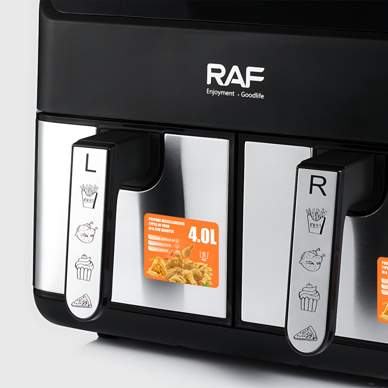 Профессиональный аэрогриль-фритюр RAF R.5292 Air Fryer, двойная антипригарная чаша 4+4 л, 2000 Вт фото - 6