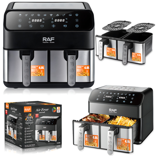 Профессиональный аэрогриль-фритюр RAF R.5292 Air Fryer, двойная антипригарная чаша 4+4 л, 2000 Вт