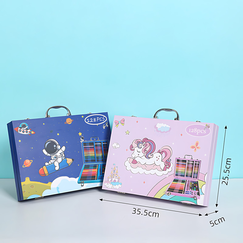 Набор для творчества 128 предметов в чемодане, детский набор для рисования, художественный, с красками, фломастерами, карандашами фото - 10