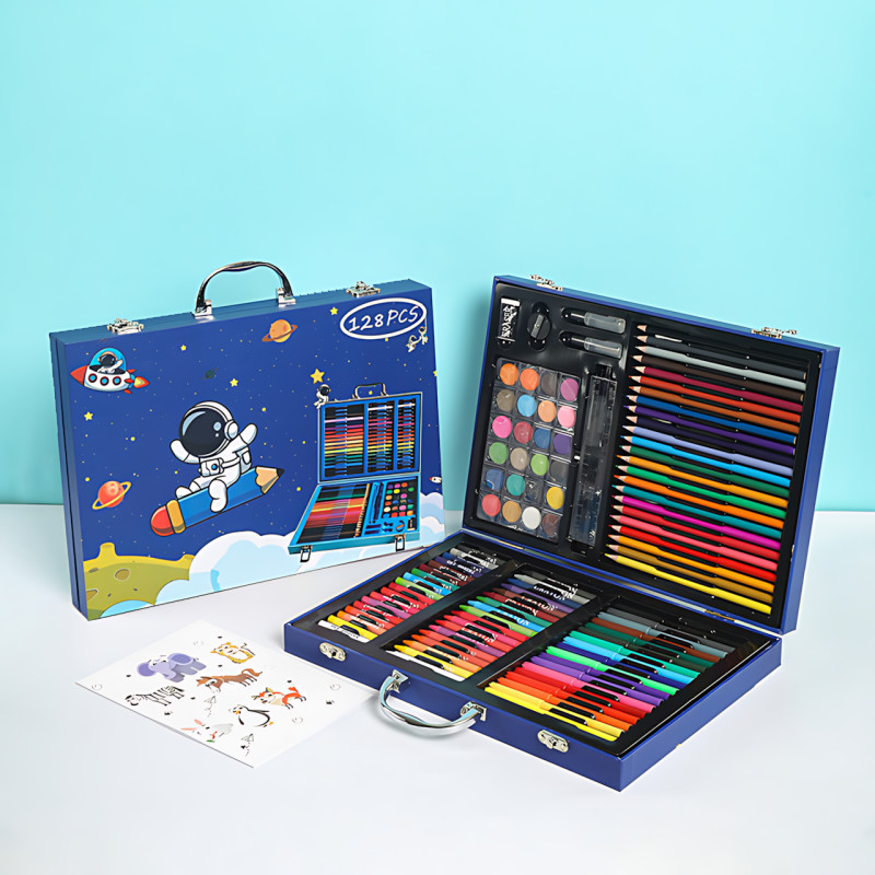 Набор для творчества 128 предметов в чемодане, детский набор для рисования, художественный, с красками, фломастерами, карандашами фото - 2