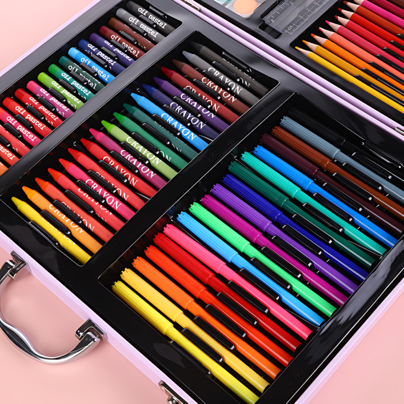 Набор для творчества 128 предметов в чемодане, детский набор для рисования, художественный, с красками, фломастерами, карандашами фото - 7