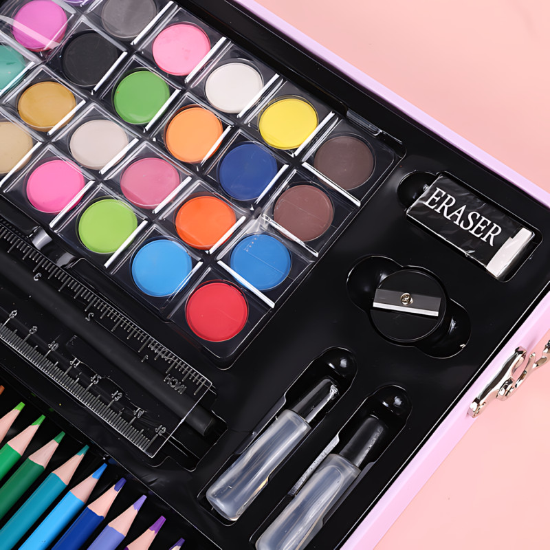 Набор для творчества 128 предметов в чемодане, детский набор для рисования, художественный, с красками, фломастерами, карандашами фото - 5