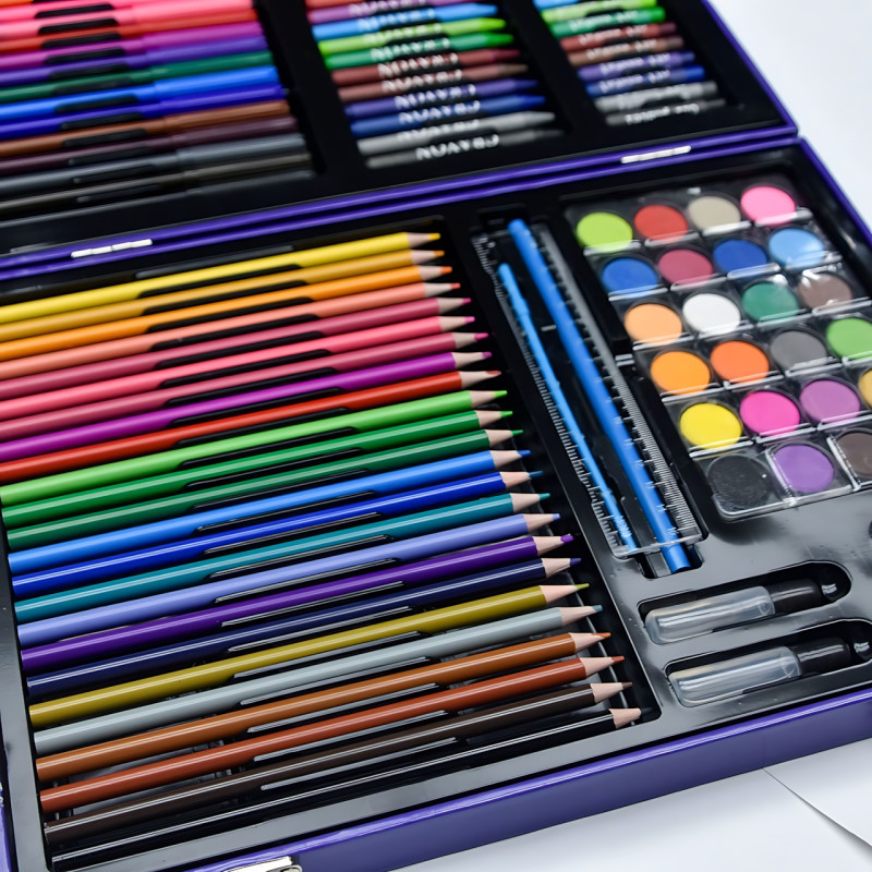 Набор для творчества 128 предметов в чемодане, детский набор для рисования, художественный, с красками, фломастерами, карандашами фото - 6