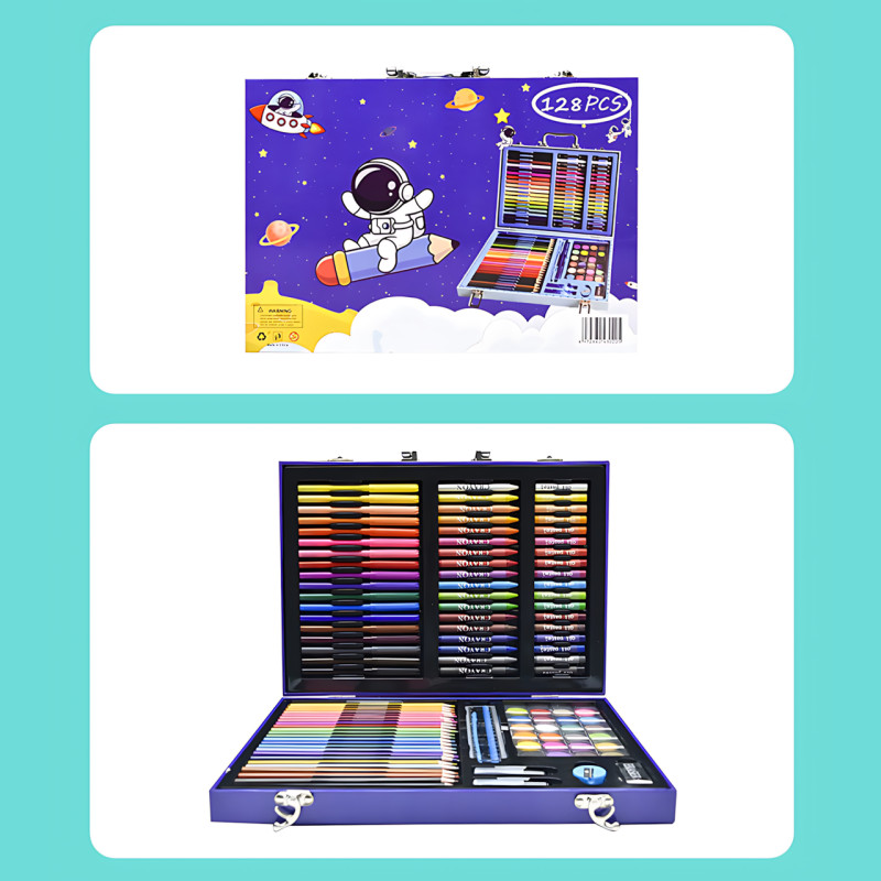 Набор для творчества 128 предметов в чемодане, детский набор для рисования, художественный, с красками, фломастерами, карандашами фото - 8