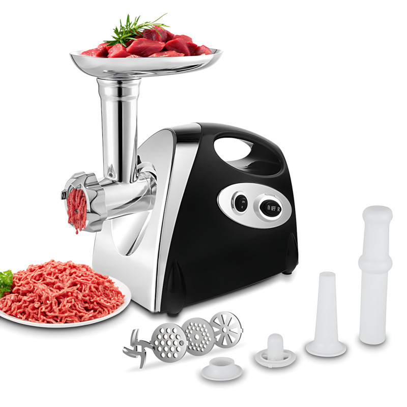 Мясорубка электрическая DOMOTEC MS-2025 3в1, 4800 Вт, с реверсом, соковыжималкой, насадками для колбас, кеббе, шинковками, терками фото - 2
