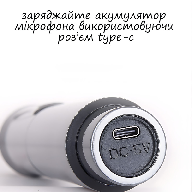 Мікрофон бездротовий із караоке, Bluetooth-мікрофон UHF TTD-M10 з дальністю дії до 50 м, сірий фото - 7
