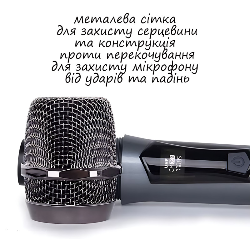 Мікрофон бездротовий із караоке, Bluetooth-мікрофон UHF TTD-M10 з дальністю дії до 50 м, сірий фото - 6
