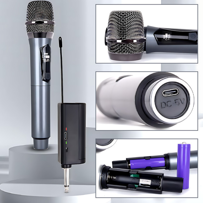 Мікрофон бездротовий із караоке, Bluetooth-мікрофон UHF TTD-M10 з дальністю дії до 50 м, сірий