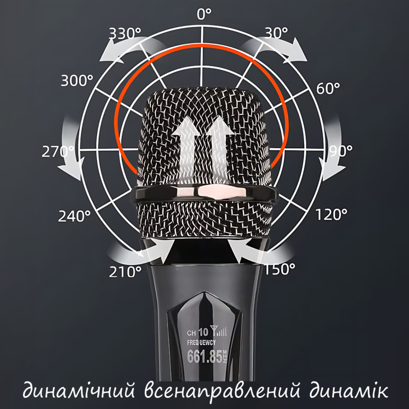 Мікрофон бездротовий із караоке, Bluetooth-мікрофон UHF TTD-M10 з дальністю дії до 50 м, сірий фото - 4