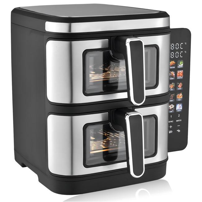 Аэрофритюрница Rainberg RB-2331 15 л, 4800 Вт, 2 камеры (2 чаши), складной боковой сенсорный LED-дисплей, 12 программ, аэрогриль