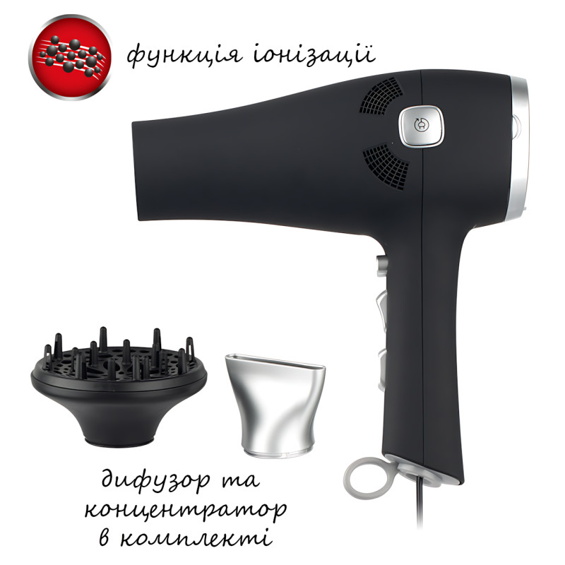 Професійний фен для волосся Domotec R-402B, 2000 W, з іонізацією, 3 режими, 2 швидкості, холодний обдування фото - 6