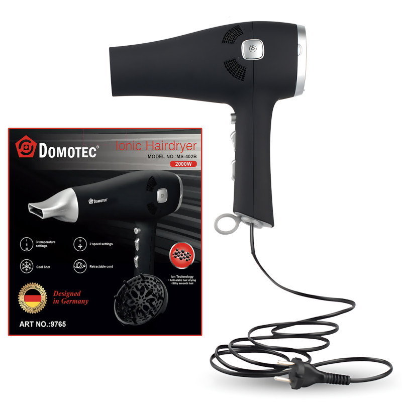 Професійний фен для волосся Domotec R-402B, 2000 W, з іонізацією, 3 режими, 2 швидкості, холодний обдування фото - 9
