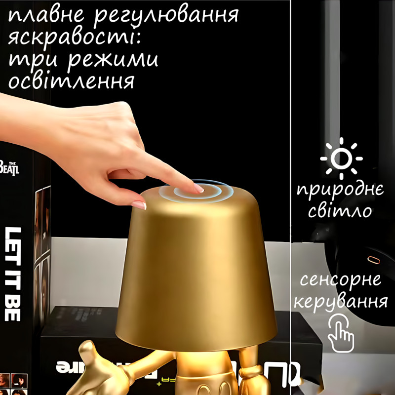 Мини-светодиодная настольная лампа, беспроводный ночник с сенсорным управлением, золотой Микки Маус фото - 5