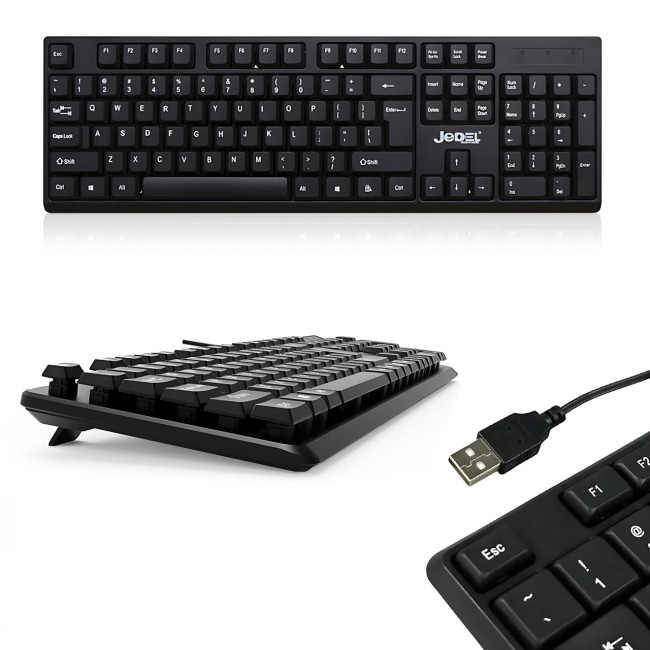 Проводная клавиатура JEDEL K19 USB, 104 клавиши, мембранная, полноразмерная 100%, раскладка RU/UA/EN, для Windows / Mac OS / Linux