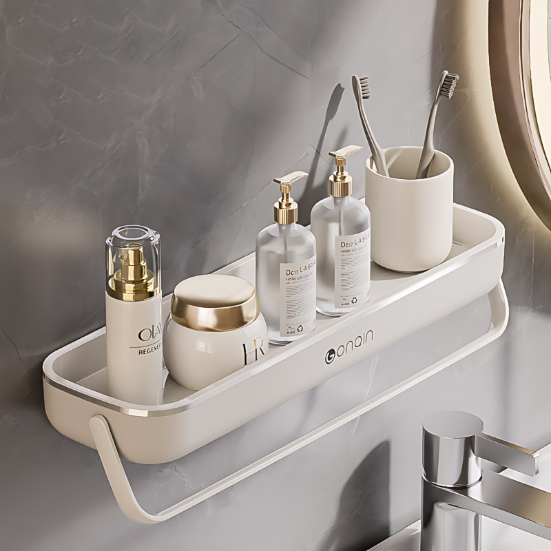Полка для ванной с держателем для полотенца TOWEL BAR LY-840, навесная, ABS-пластик, 41×12×6 см, без сверления фото - 9