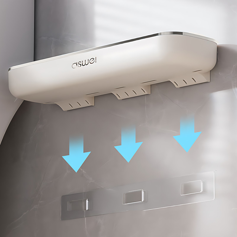 Полка для ванной с держателем для полотенца TOWEL BAR LY-840, навесная, ABS-пластик, 41×12×6 см, без сверления фото - 7