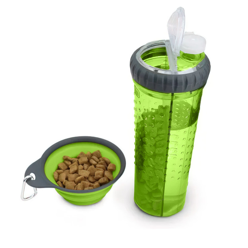Пляшка подвійна для води та корму Dexas Snack-Duo, 480 мл, зі складаною мискою фото - 3