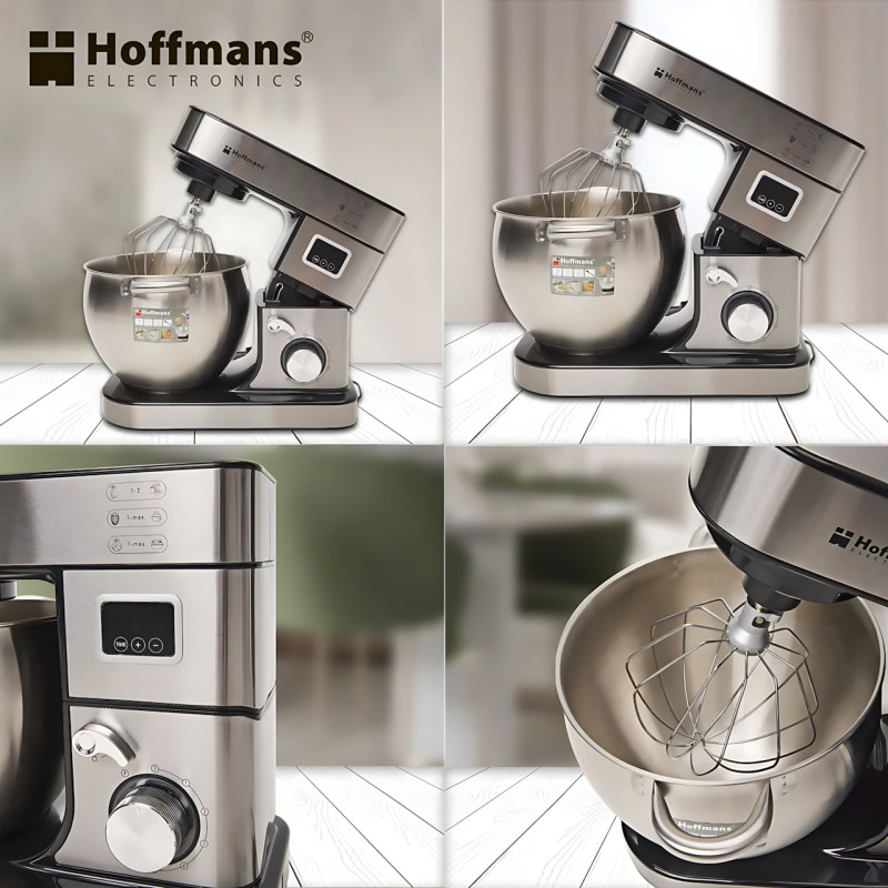 Планетарный миксер Hoffmans HM-8081 1600 Вт, тестомес с чашей 12 л, 6 скоростей, 3 насадки, турборежим фото - 10