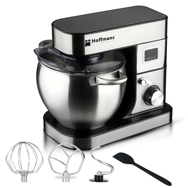 Планетарный миксер Hoffmans HM-8081 1600 Вт, тестомес с чашей 12 л, 6 скоростей, 3 насадки, турборежим