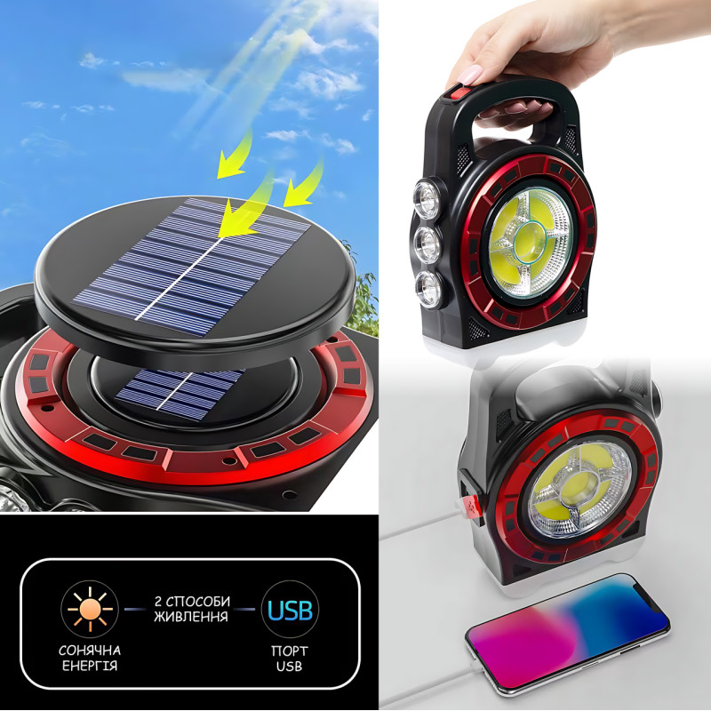 Ліхтарик акумуляторний прожекторний TORCH BL-6678C із сонячною панеллю і Power Bank, 300 лм, 3 режими, COB LED, акумулятор 18650 фото - 6
