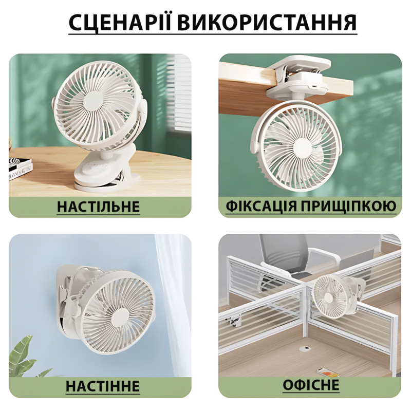 Вентилятор мини Fan LY-850 с прищепкой, USB, 360° наклон и поворот, таймер 2/6/9 ч, акб 1800 мАч, 3 скорости фото - 7