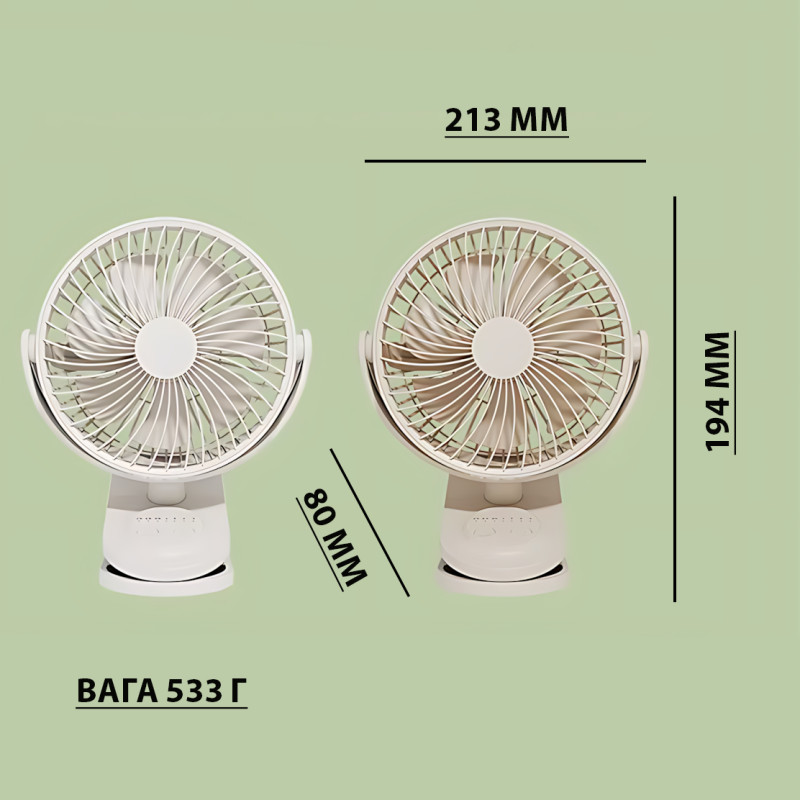 Вентилятор мини Fan LY-850 с прищепкой, USB, 360° наклон и поворот, таймер 2/6/9 ч, акб 1800 мАч, 3 скорости фото - 8