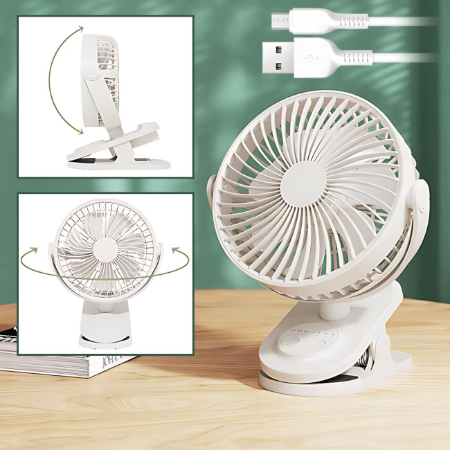 Вентилятор мини Fan LY-850 с прищепкой, USB, 360° наклон и поворот, таймер 2/6/9 ч, акб 1800 мАч, 3 скорости