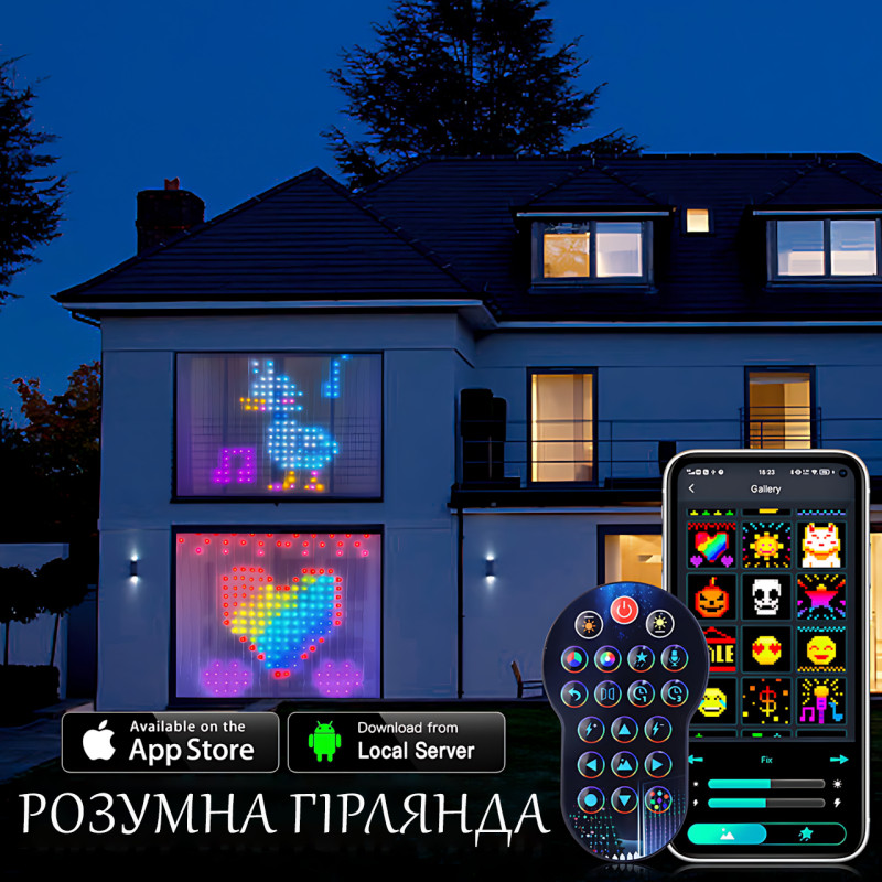 Программируемая гирлянда штора SFK-08, usb Bluetooth гирлянда с RGB свечением, с APP, 3х2 м фото - 6