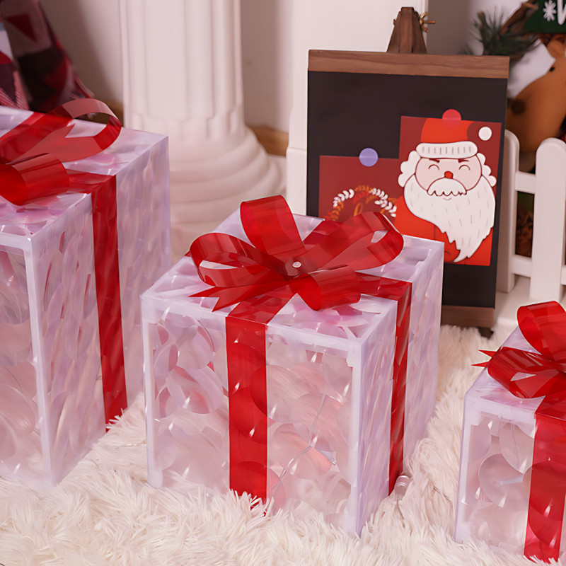 Набір декоративних святкових світильників MA760, три коробки-подарки з led-свіченням, USB-живленням, 8 режимами, червоний фото - 2