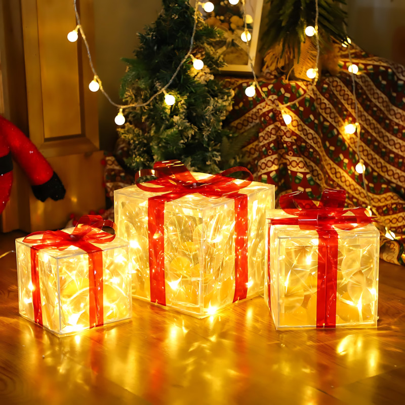 Набір декоративних святкових світильників MA760, три коробки-подарки з led-свіченням, USB-живленням, 8 режимами, червоний фото - 8