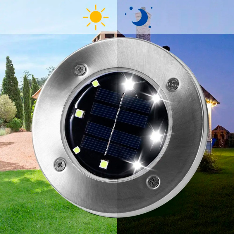 Комплект з 4-х вуличних ліхтарів на сонячній батареї MAXI DISC LIGHT, з багнетами для газону, водонепроникні фото - 4