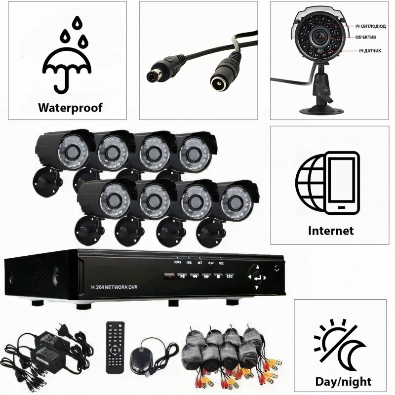 Набор для видеонаблюдения CCTV XVR-TO801N, 8 камер, уличные камеры с восьмиканальным регистратором фото - 9