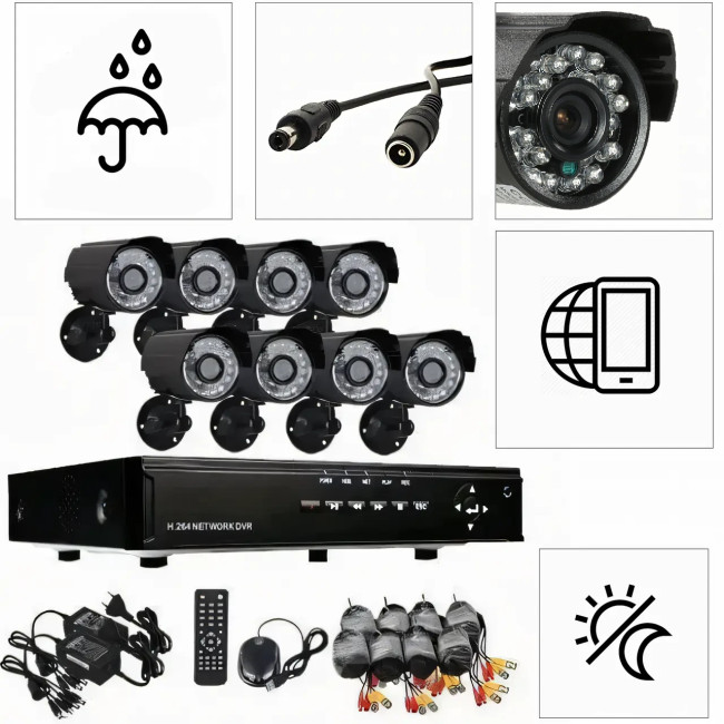 Набор для видеонаблюдения CCTV XVR-TO801N, 8 камер, уличные камеры с восьмиканальным регистратором