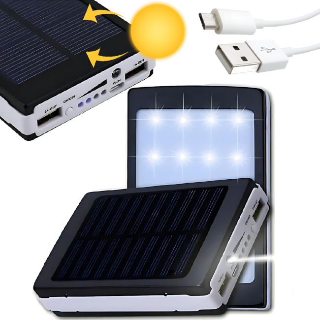 Solar Power Bank 9000 mAh, портативное зарядное устройство с фонариком, зарядка USB и от солнца