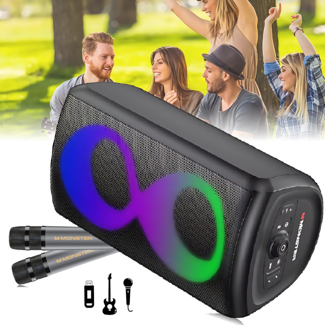 Monster Cycle MS22138, динамік з RGB-підсвіткою, Bluetooth 5.1, 80 Вт, IPX4, АКБ 4000 мА·год, з 2 мікрофонами