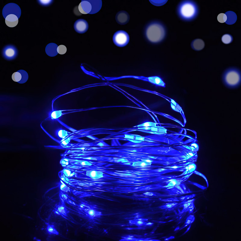 Светодиодная гирлянда на батарейках RD-302, 10 метров, 100 LED, разные цвета Синий фото - 3