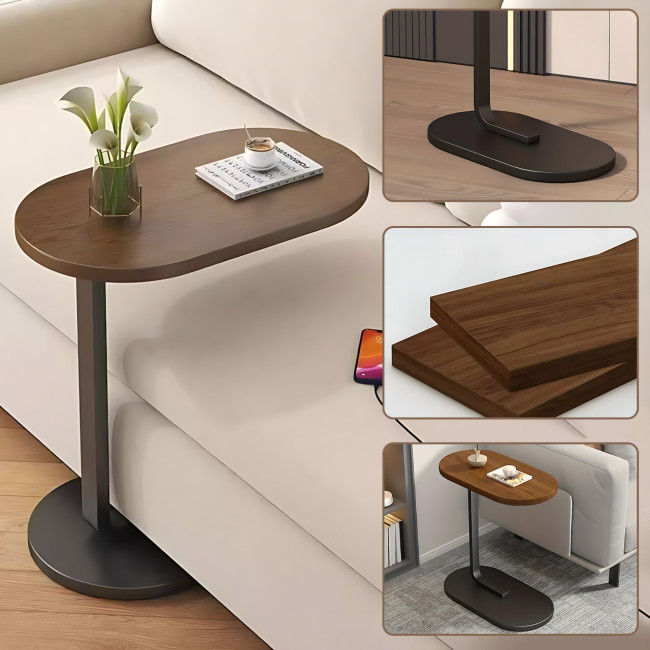 Кавовий/журнальний/приліжковий столик на одній ніжці з овальною стільницею, коричневий, 45&times;28&times;60 см