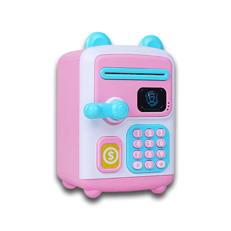 Детская копилка-сейф с кодовым замком и купюроприемником розовая face recognition moneybox фото - 3