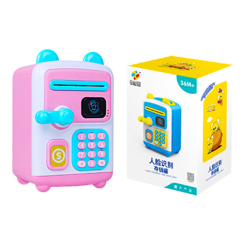 Детская копилка-сейф с кодовым замком и купюроприемником розовая face recognition moneybox фото - 4