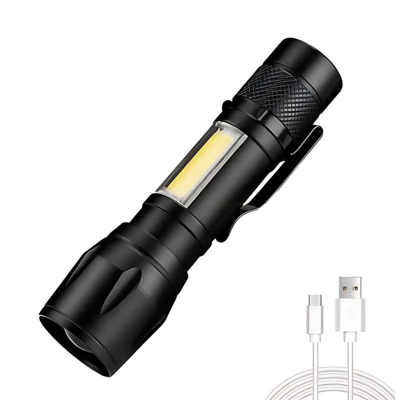 Ручной фонарик BL 513 USB с XPE + COB LED, 500 лм, зумом, встроенным аккумулятором, 3 режимами и влагозащитой фото - 3