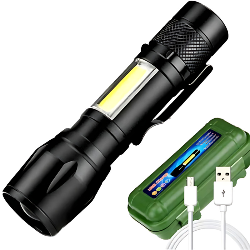 Ручной фонарик BL 513 USB с XPE + COB LED, 500 лм, зумом, встроенным аккумулятором, 3 режимами и влагозащитой фото - 8