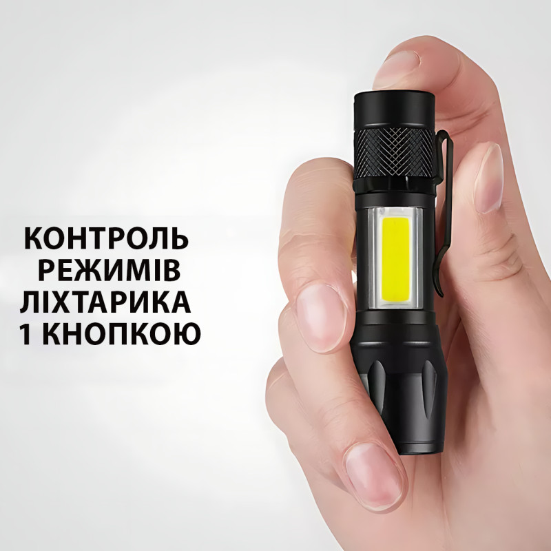 Ручной фонарик BL 513 USB с XPE + COB LED, 500 лм, зумом, встроенным аккумулятором, 3 режимами и влагозащитой фото - 5