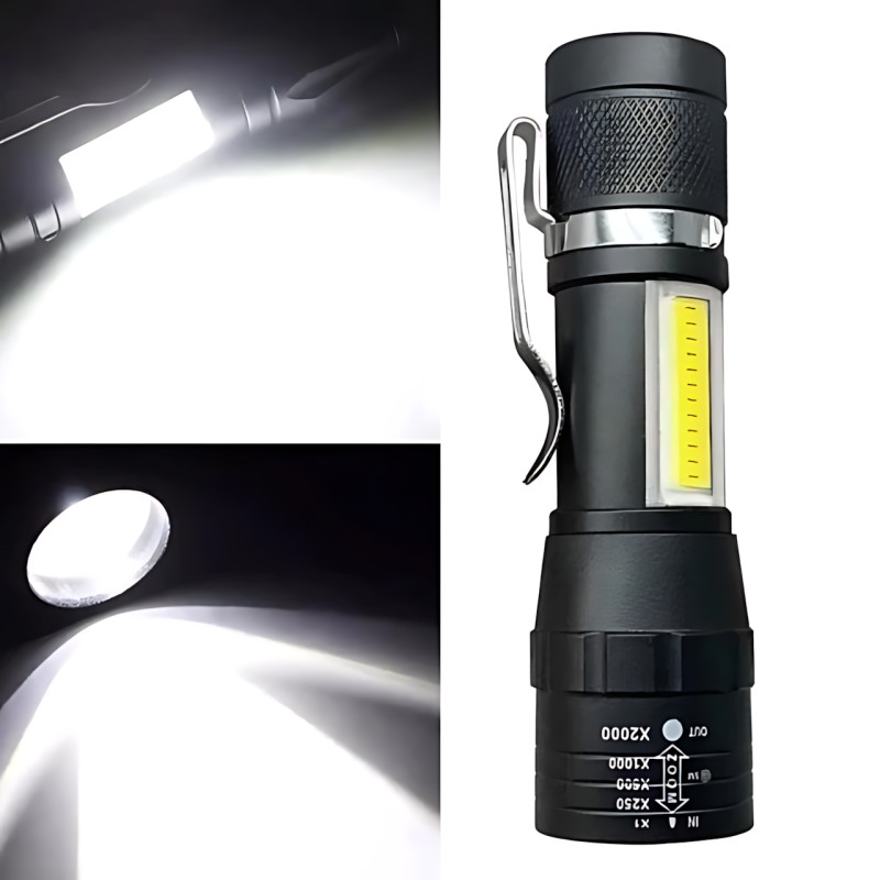 Ручной фонарик BL 513 USB с XPE + COB LED, 500 лм, зумом, встроенным аккумулятором, 3 режимами и влагозащитой фото - 6