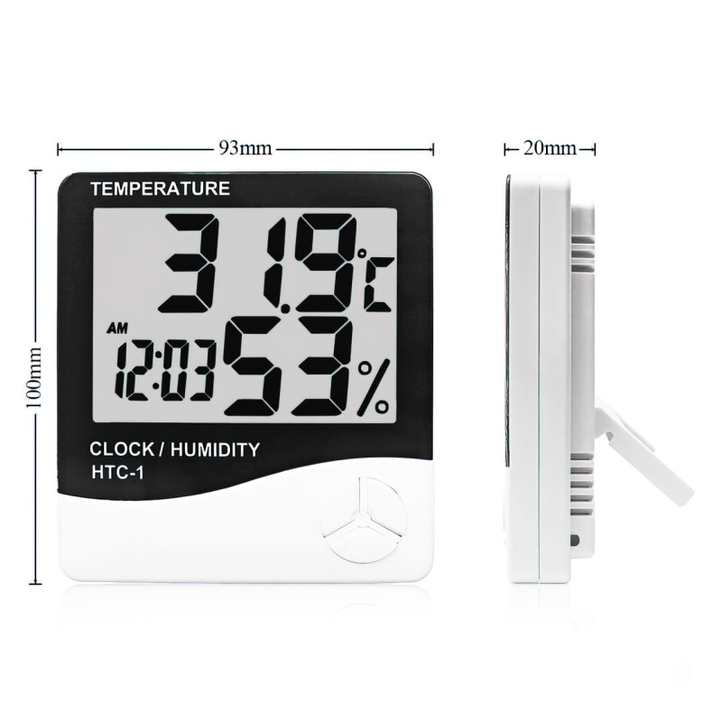 Термометр-гігрометр з годинником HTC-1, цифровий, від -50 до +70 °C, від 10 до 99% RH, на батарейке ААА фото - 6
