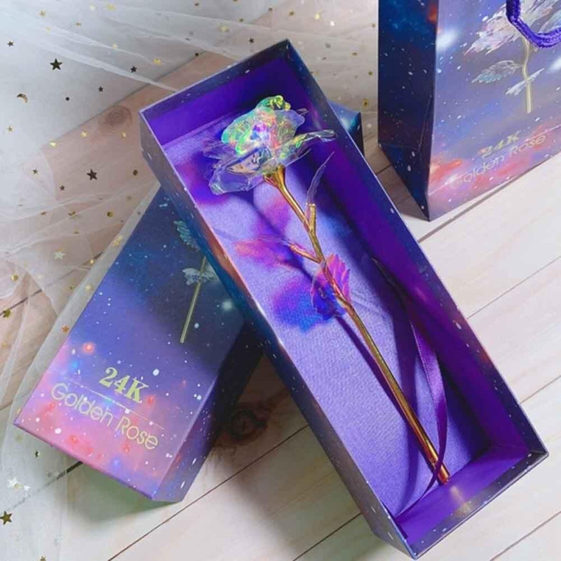 Золотая роза с подсветкой GOLDEN ROSE 24K, в подарочной коробке, 25см высотой фото - 2