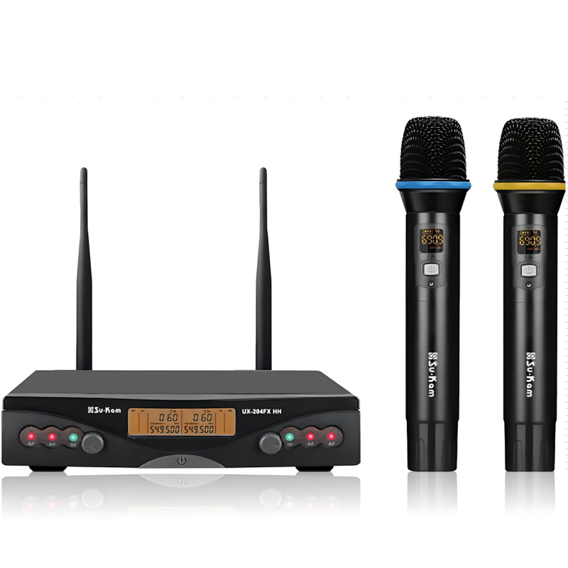 Портативная радиосистема Su-Kam DM-204FX с двумя беспроводными микрофонами, радиомикрофоны с ЖК-дисплеем, до 30 м, S/N фото - 2